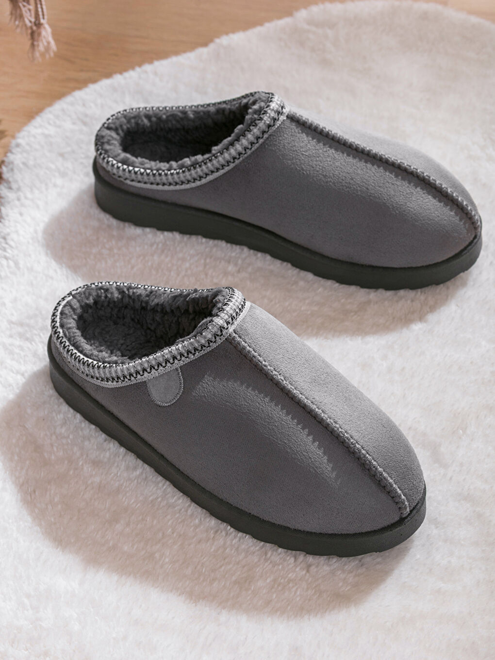 Antrasit İçi Tüylü Erkek Ev  Terliği-1