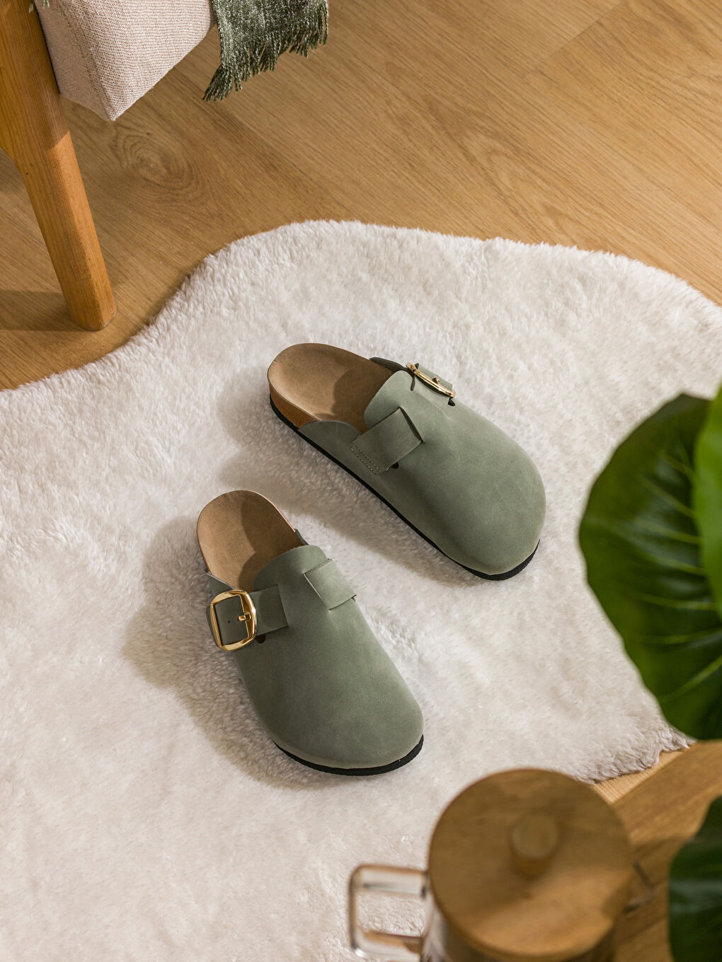 Haki Süet Görünümlü Kadın Ev Terliği-1