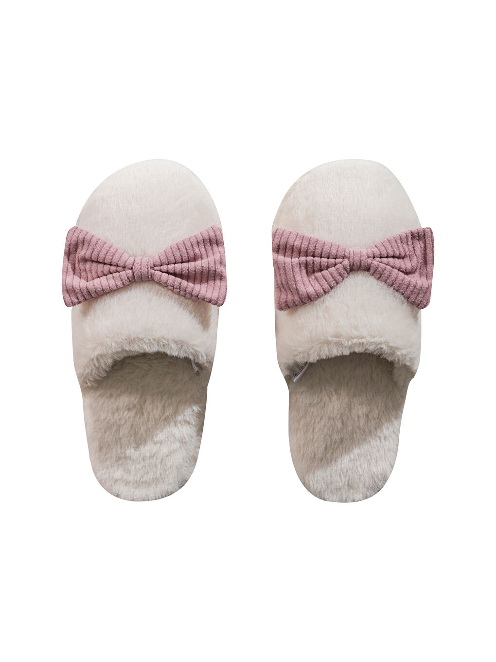 Beyaz Fiyonk Figürlü Pelüş Kadın Ev Terliği-5