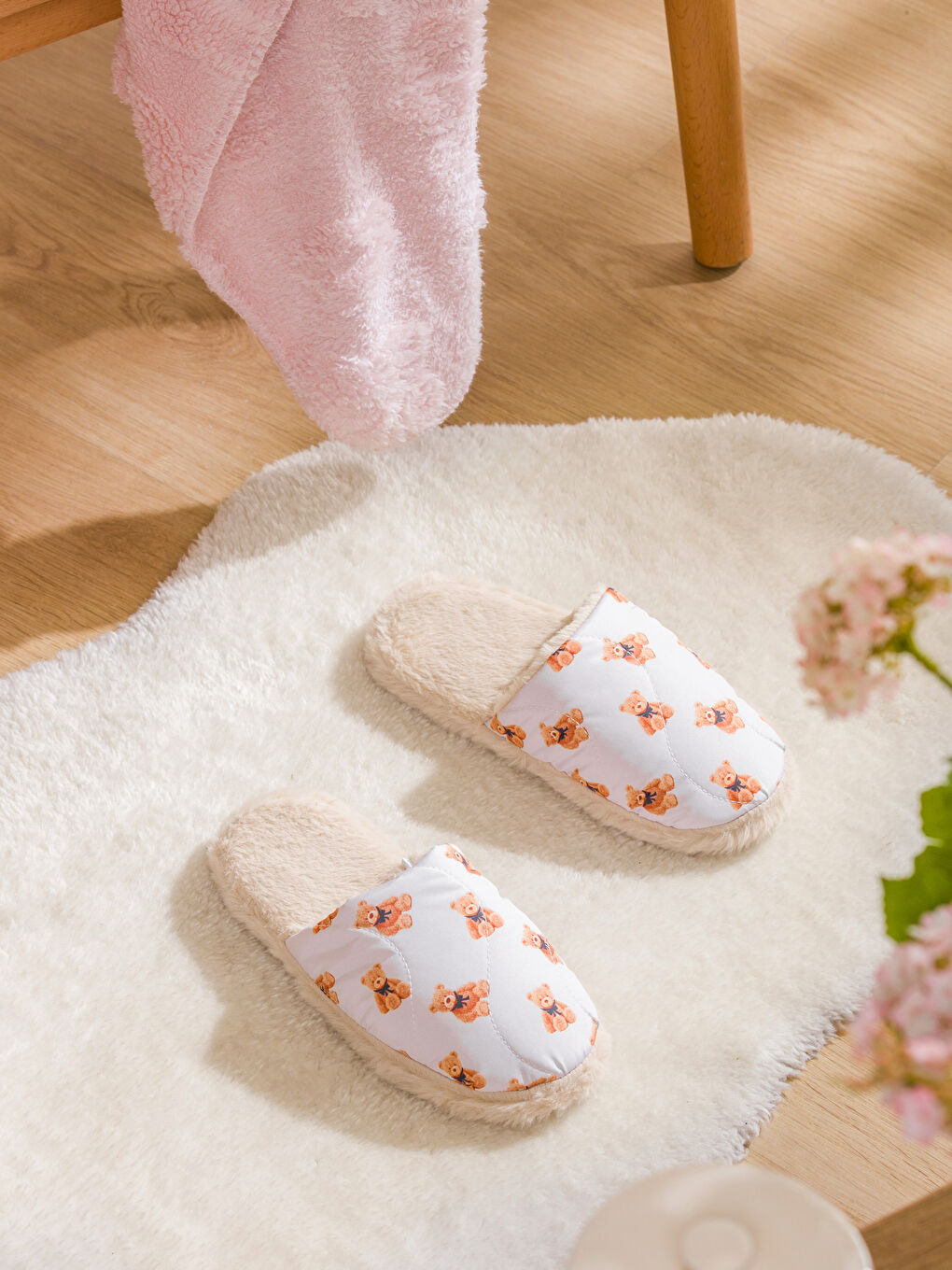 Karışık Ayı Teddy Baskılı Kadın Ev Terliği