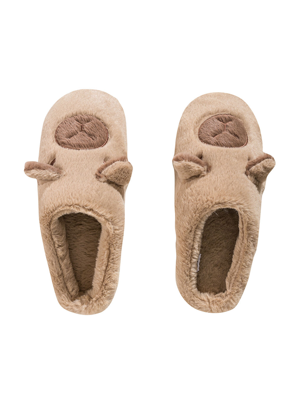 Bej Hayvan Figürlü Pelüş Kadın Ev Terliği-5