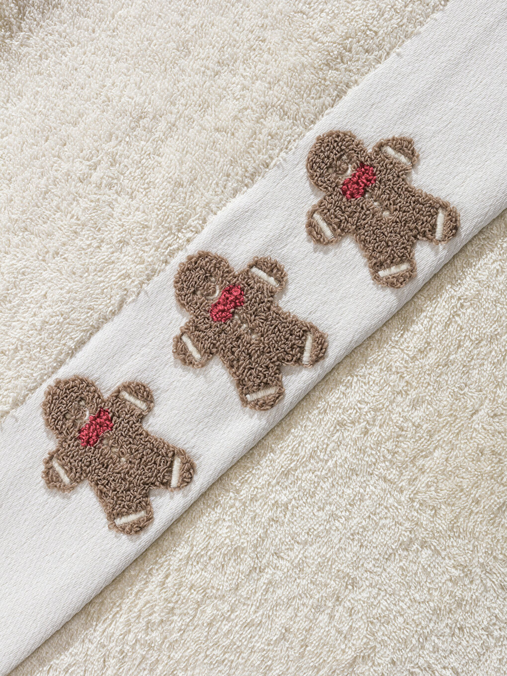 Ekru Kurabiye Adam Figürlü Pamuklu Yüz Havlusu 50x80 cm-3