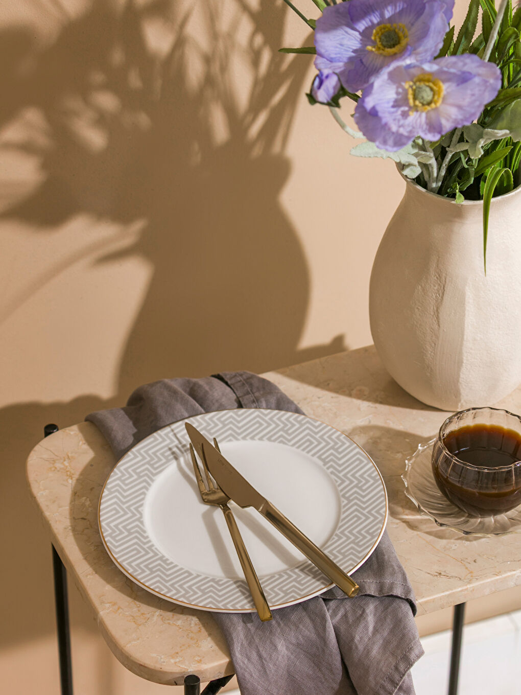 Bej Desenli Porselen Pasta Tabağı 19 cm