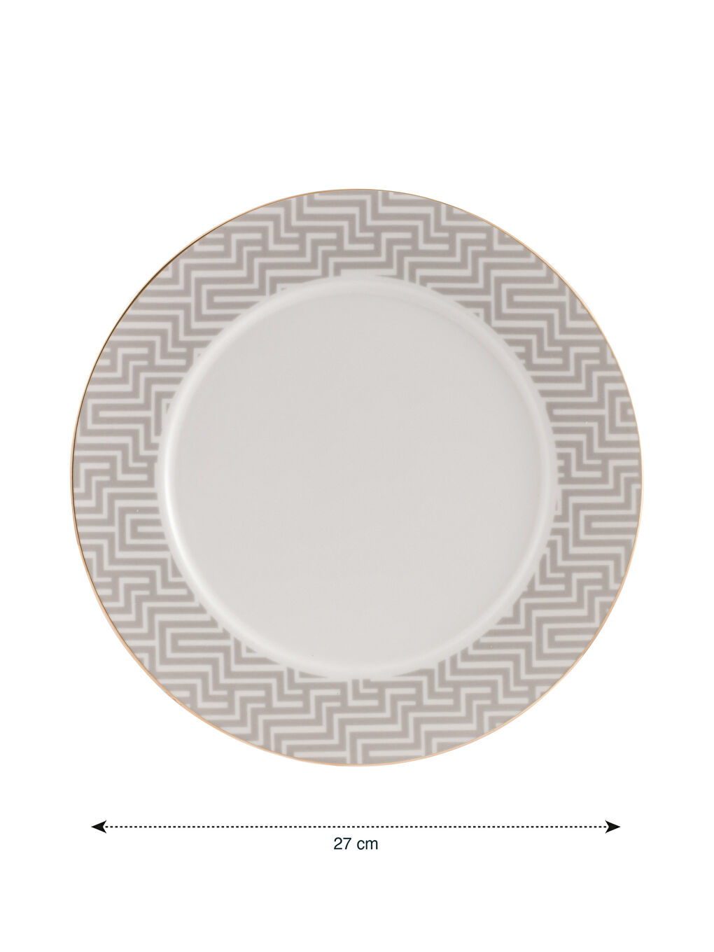 Bej Çizgi Desenli Porselen Tabak 27 cm-3