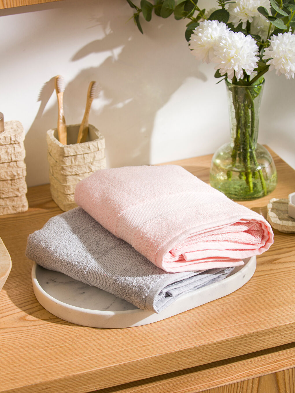 Karışık Pamuklu Nakışlı Yüz Havlusu 2'li 50x80 cm-1