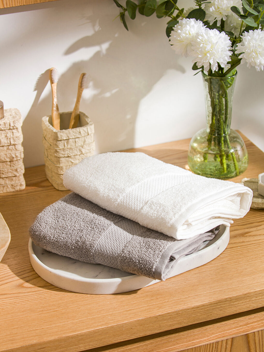 Karışık Pamuklu Nakışlı Yüz Havlusu 2'li 50x80 cm