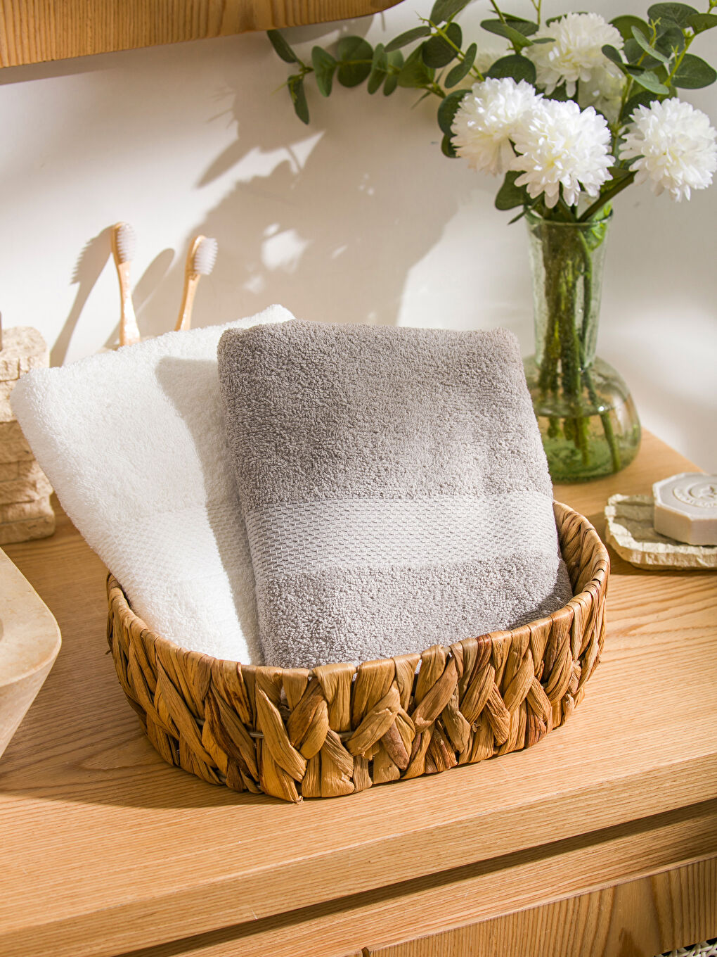 Karışık Pamuklu Nakışlı Yüz Havlusu 2'li 50x80 cm-1