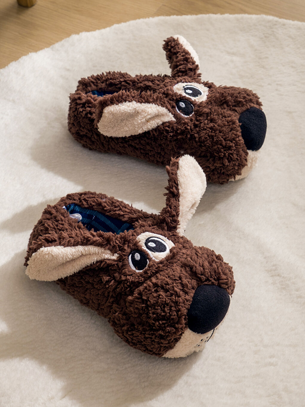 Kahverengi Hayvan Figürlü Pelüş Erkek Çocuk Panduf-1