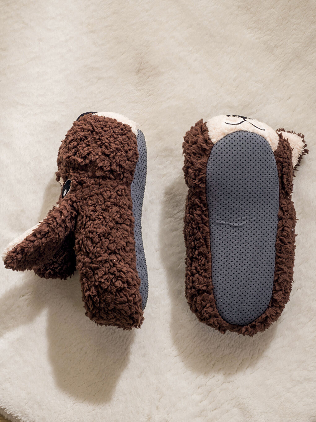 Kahverengi Hayvan Figürlü Pelüş Erkek Çocuk Panduf-3