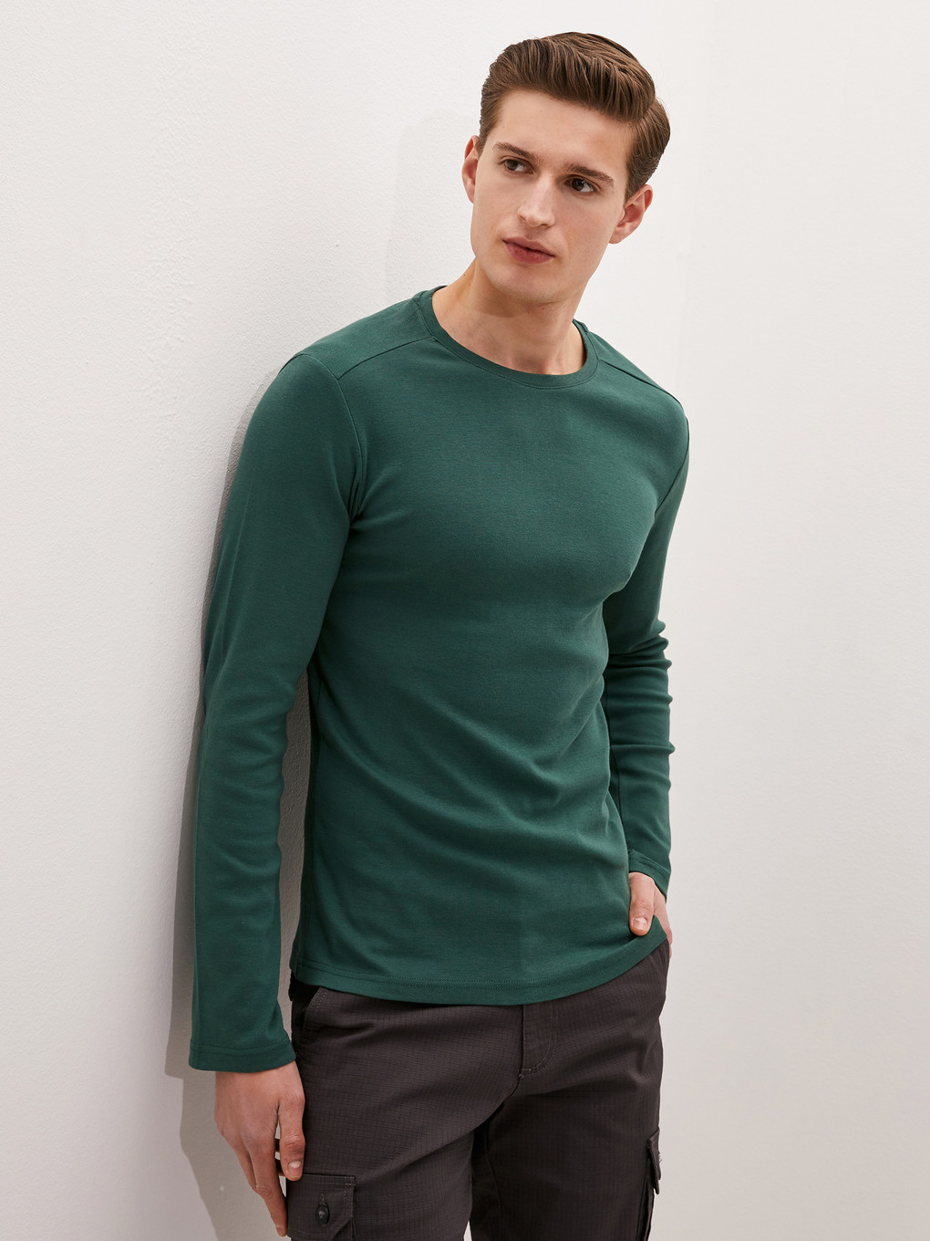 Bisiklet Yaka Basic Uzun Kollu Tişört-4