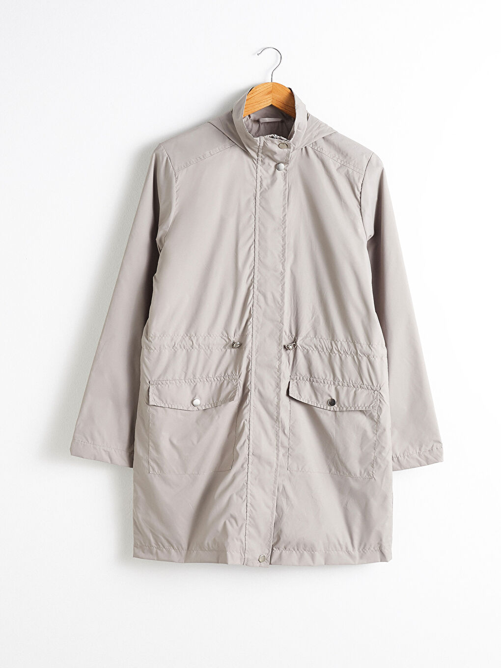 Bej Kapüşonlu İnce Yağmurluk-5