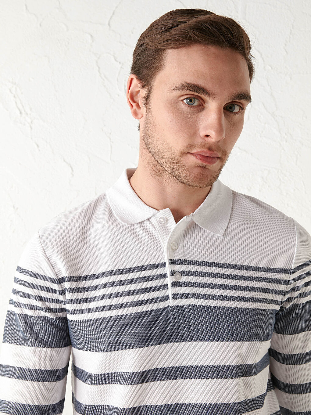 Polo Neck Long Sleeve Striped Men's T-Shirt-1