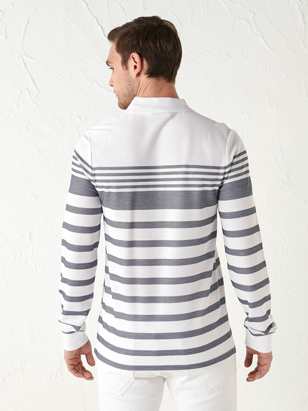 Polo Neck Long Sleeve Striped Men's T-Shirt-3