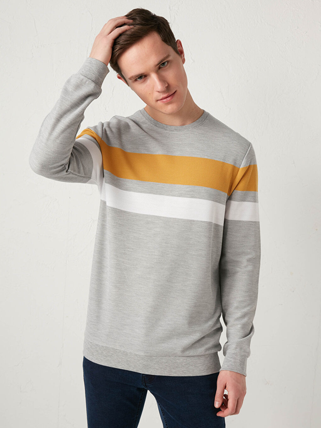 Sweat-shirt à Manches Longues Bloc de Couleurs pour Hommes Col Rond