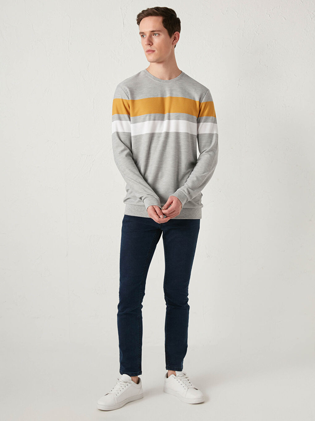 Sweat-shirt à Manches Longues Bloc de Couleurs pour Hommes Col Rond-2