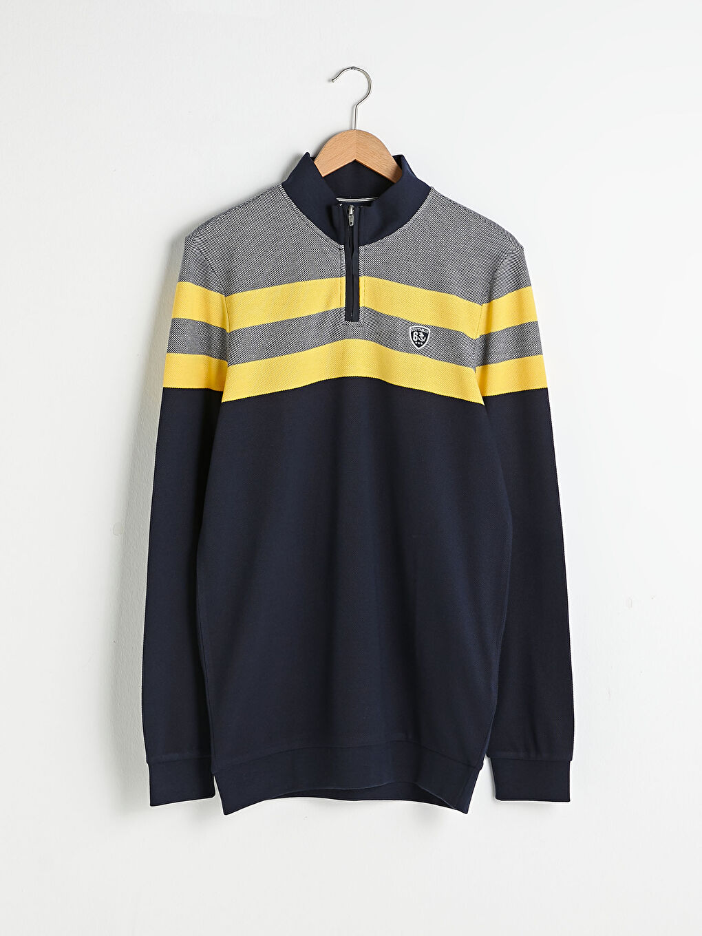 سويت شيرت مخطط كم طويل بياقة قمع للرجال-5