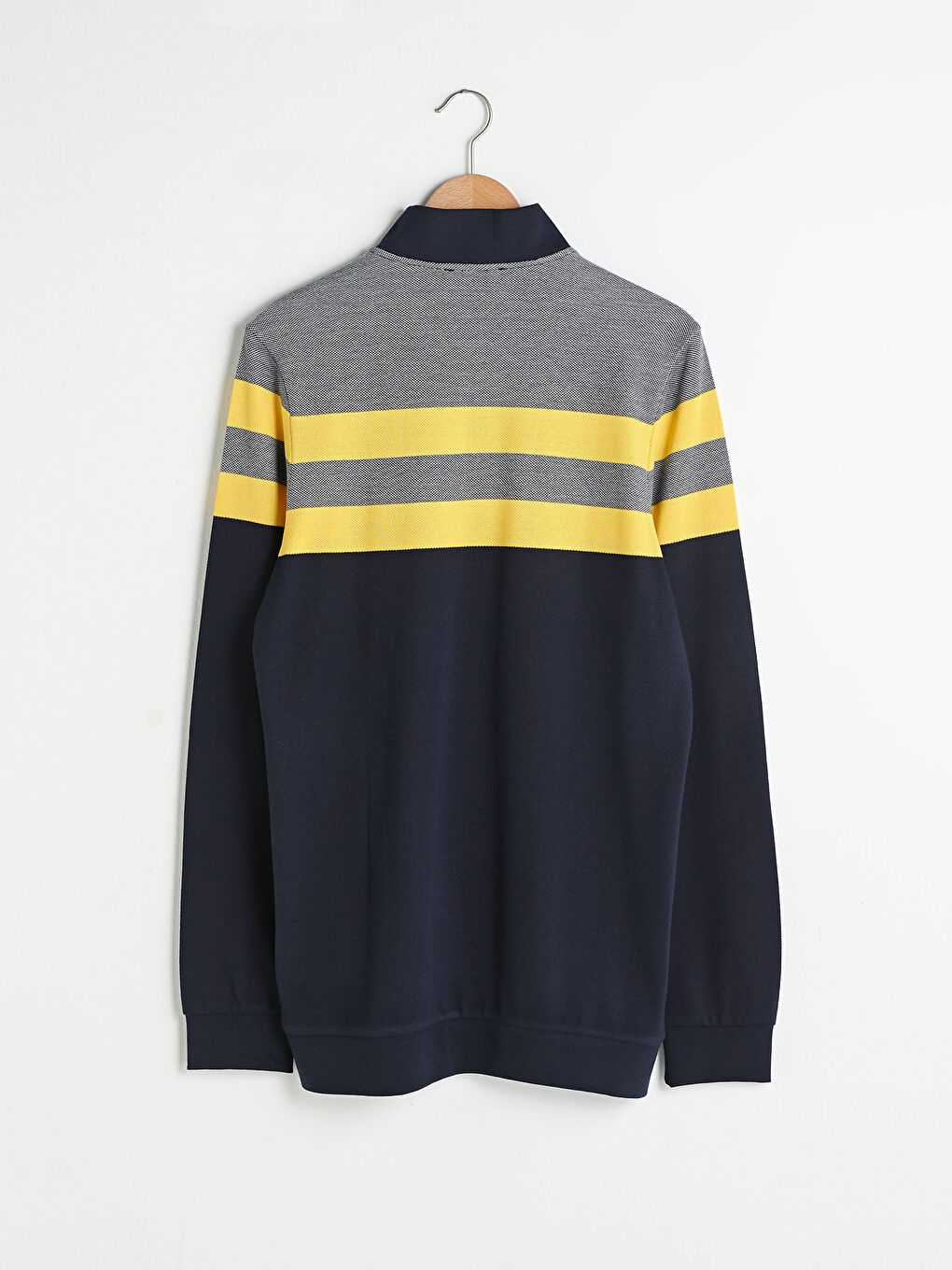 سويت شيرت مخطط كم طويل بياقة قمع للرجال-6