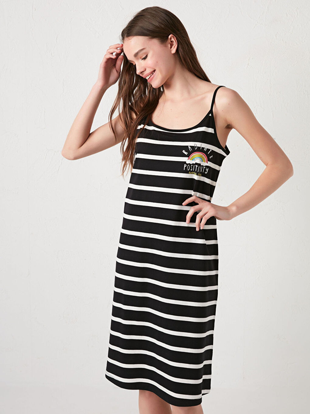 Crew Neck Rope Strap Printed Cotton Nightgown-1