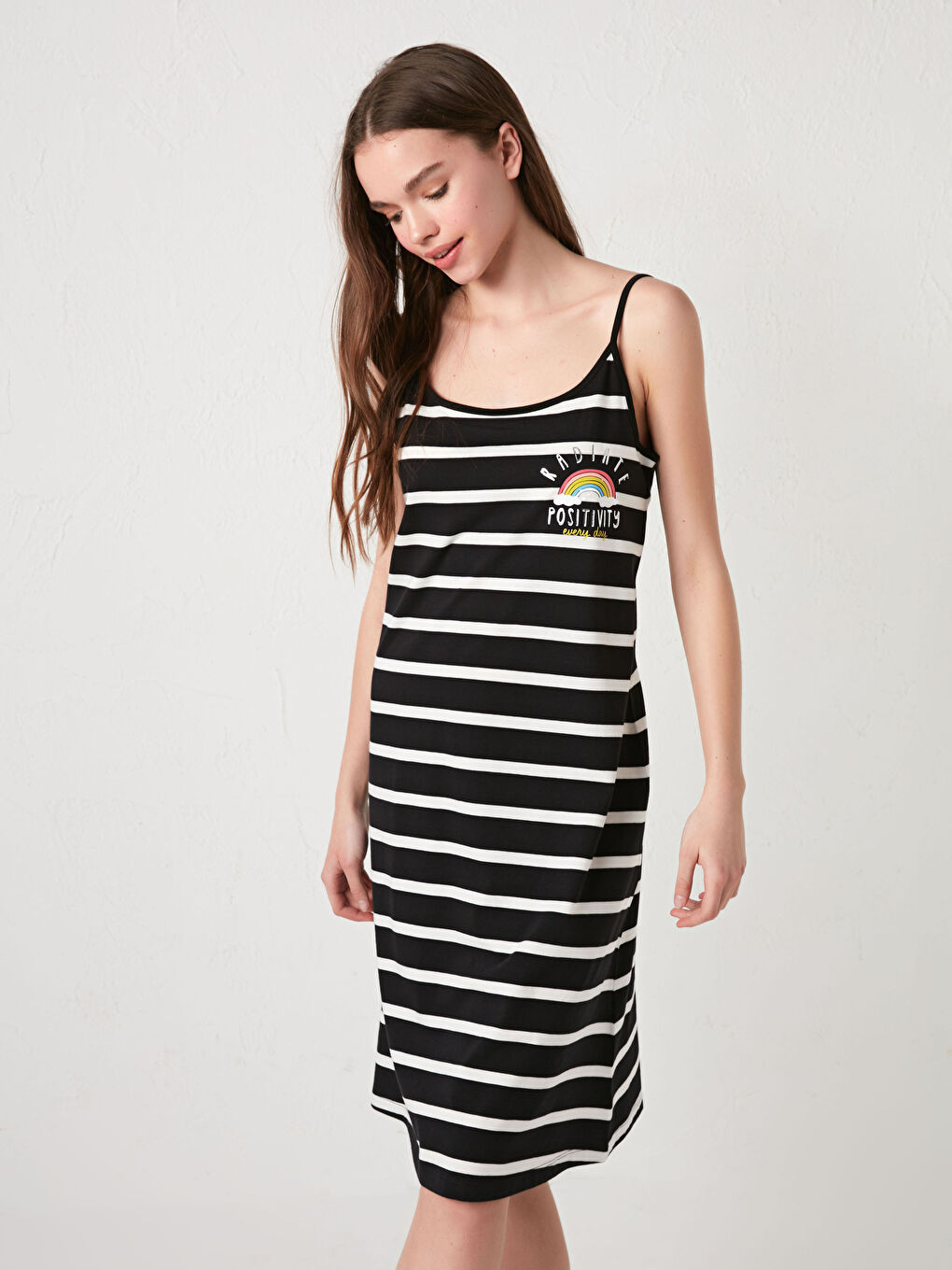 Crew Neck Rope Strap Printed Cotton Nightgown-2