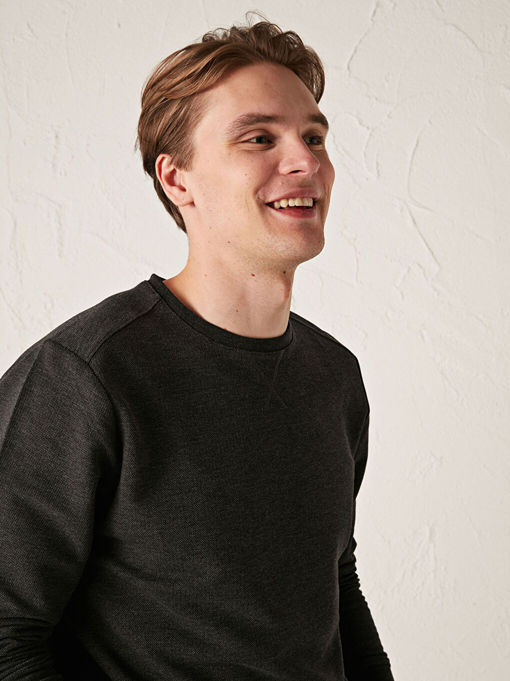 Antrasit Bisiklet Yaka Uzun Kollu İnce Erkek Sweatshirt-1