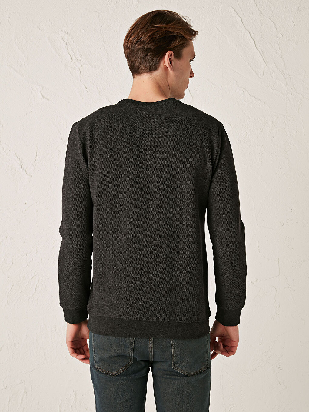 Antrasit Bisiklet Yaka Uzun Kollu İnce Erkek Sweatshirt-3