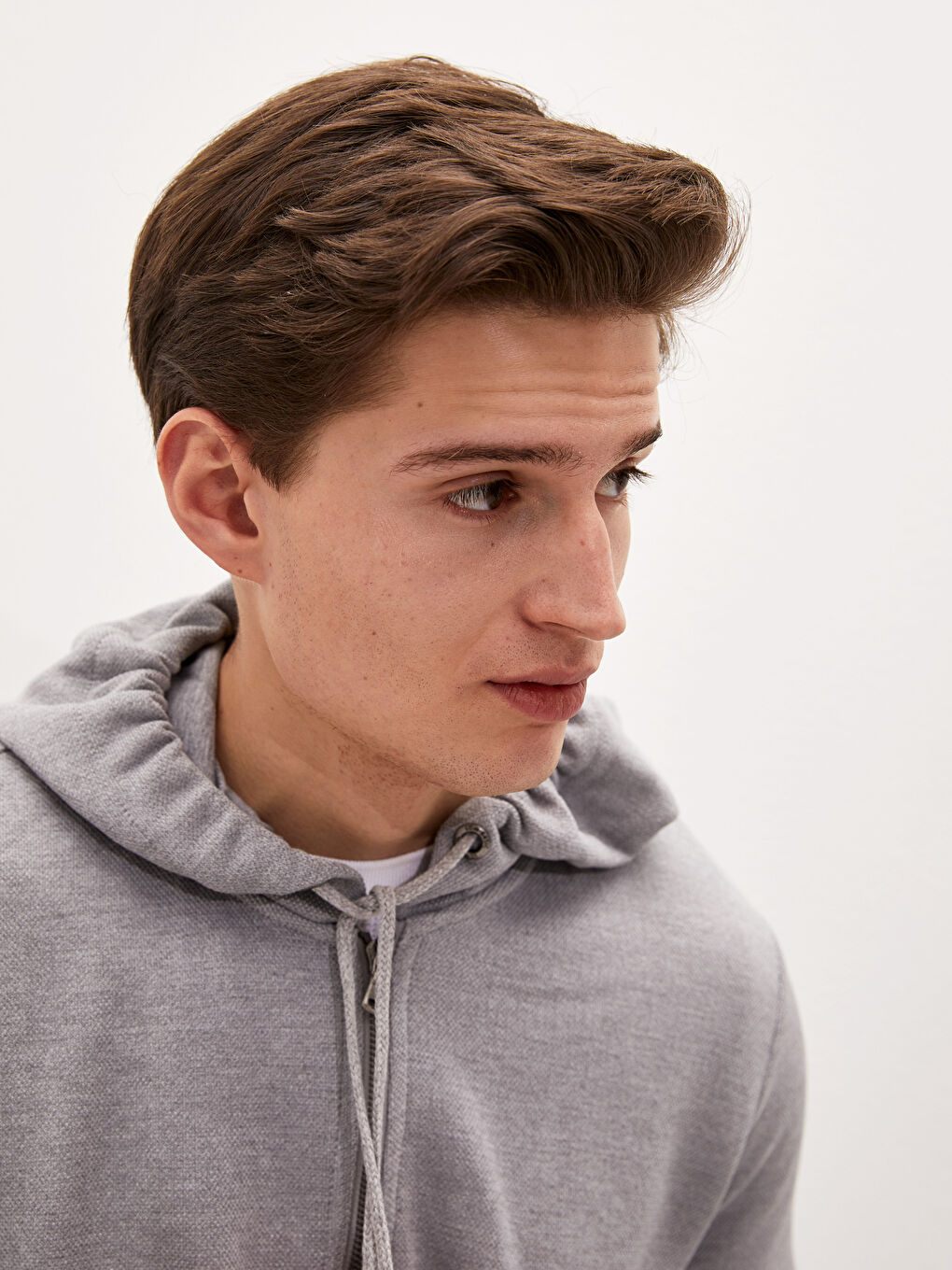 Gri Kapüşonlu Fermuarlı Erkek Sweatshirt-2