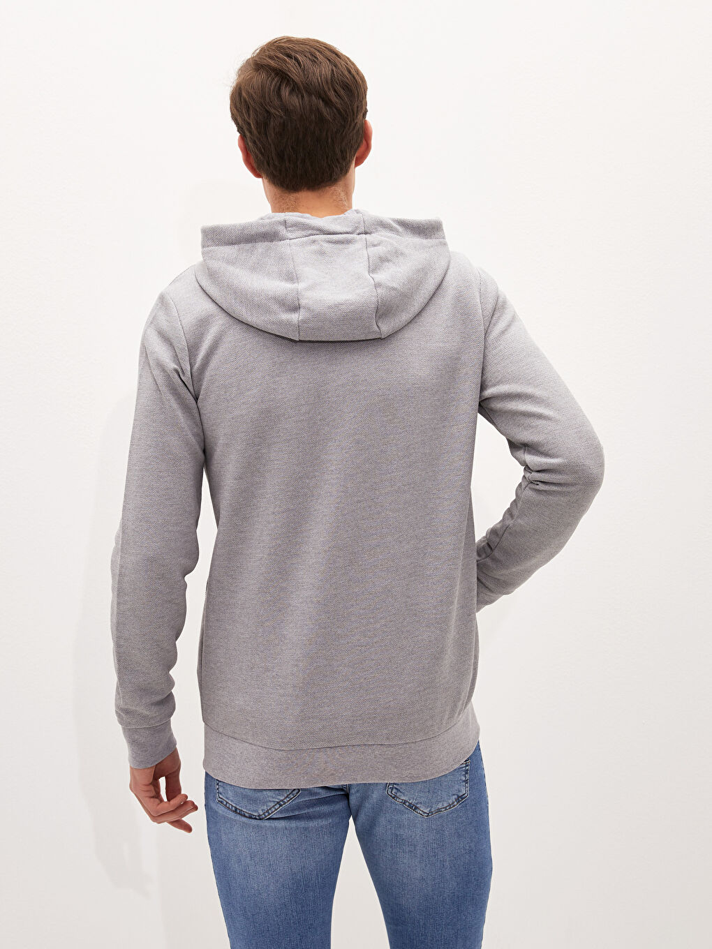 Gri Kapüşonlu Fermuarlı Erkek Sweatshirt-4