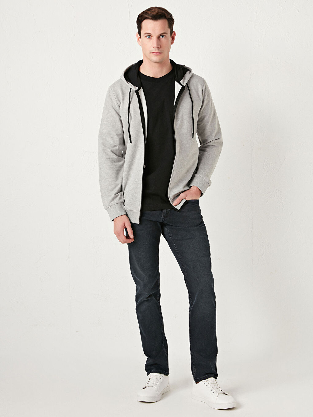 سويت شيرت مزود بغطاء رأس بسحاب للرجال-2