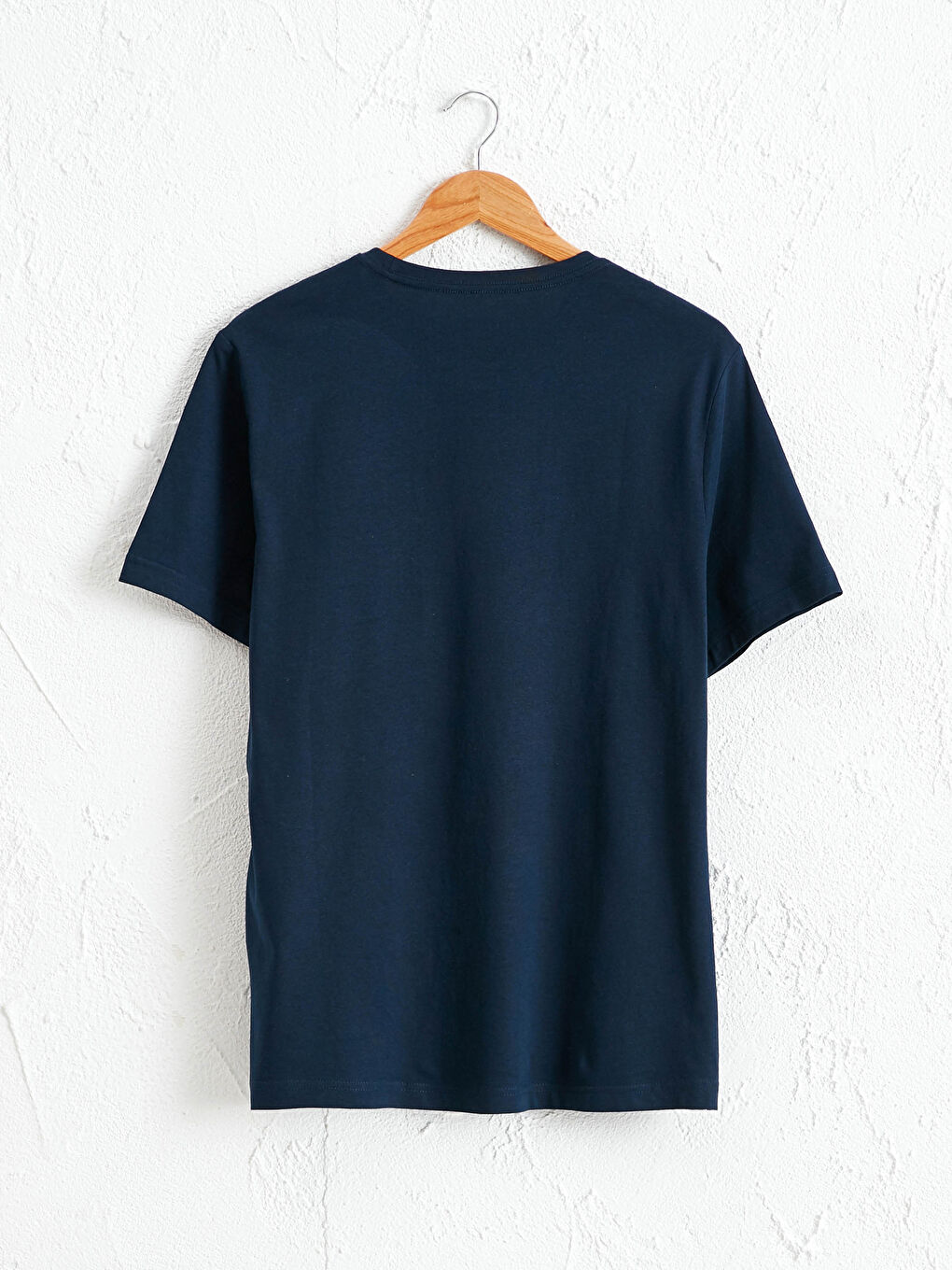 Lacivert Bisiklet Yaka Basic Kısa Kollu Pamuklu Tişört-1