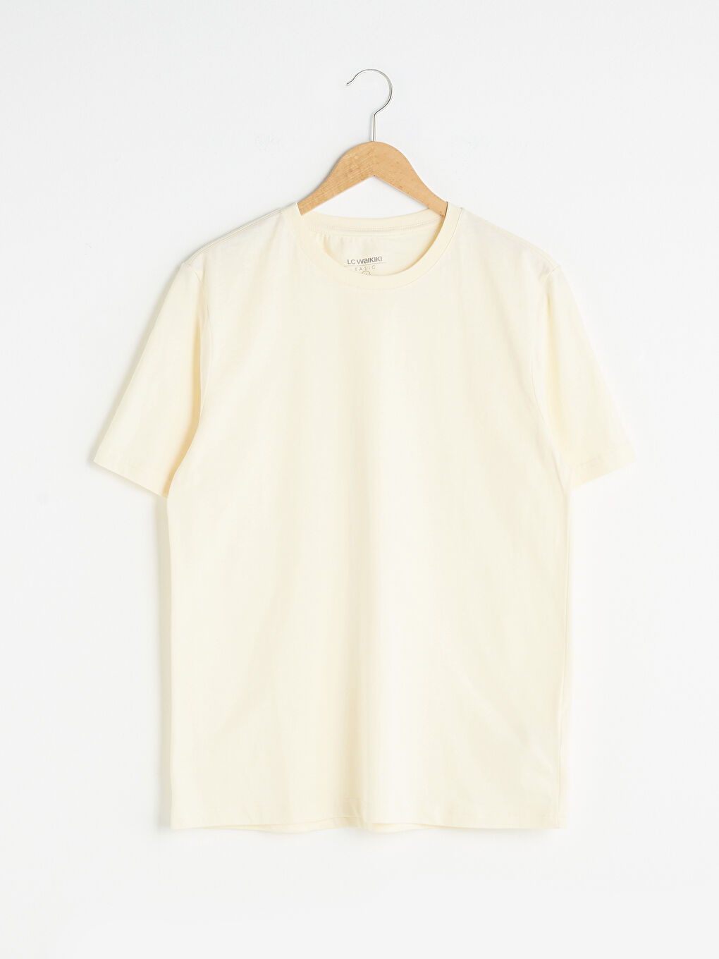 Bej Bisiklet Yaka Basic Kısa Kollu Pamuklu Erkek Tişört-6