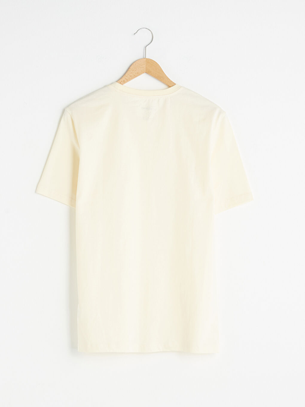 Bej Bisiklet Yaka Basic Kısa Kollu Pamuklu Erkek Tişört-7