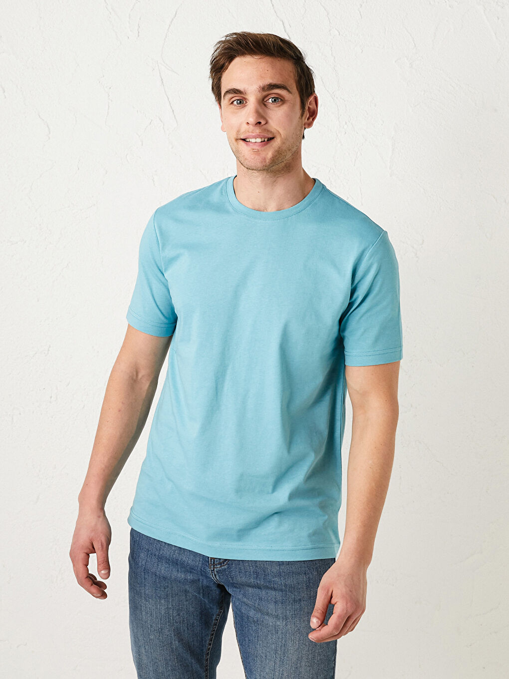 تي شيرت قطن كم قصير أساسي بياقة دائرية للرجال-1