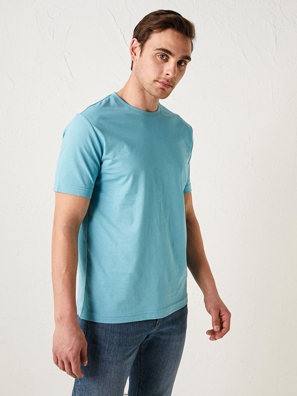 تي شيرت قطن كم قصير أساسي بياقة دائرية للرجال-2