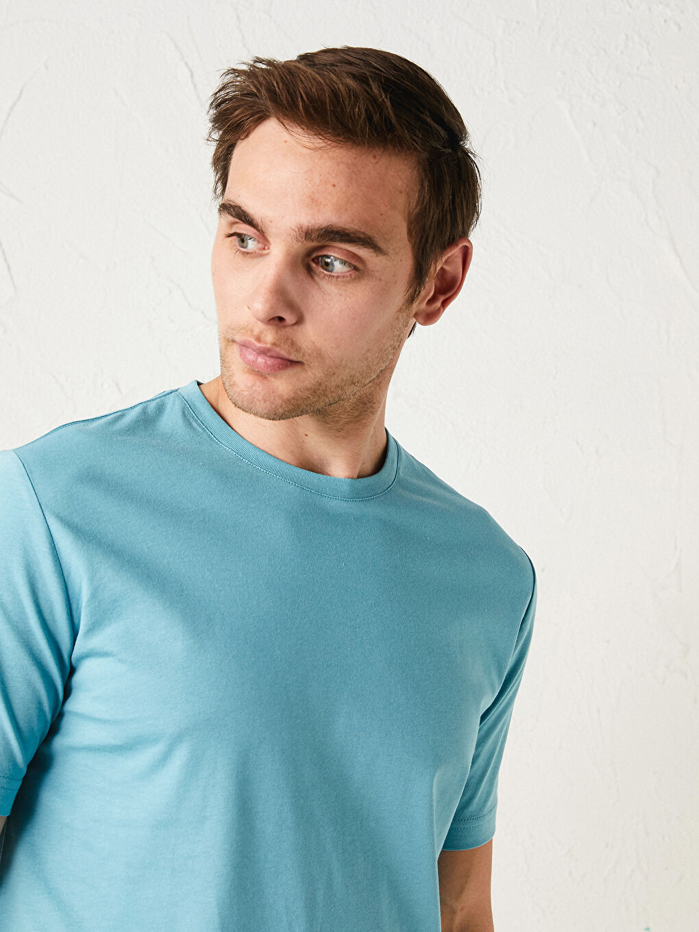 تي شيرت قطن كم قصير أساسي بياقة دائرية للرجال-3