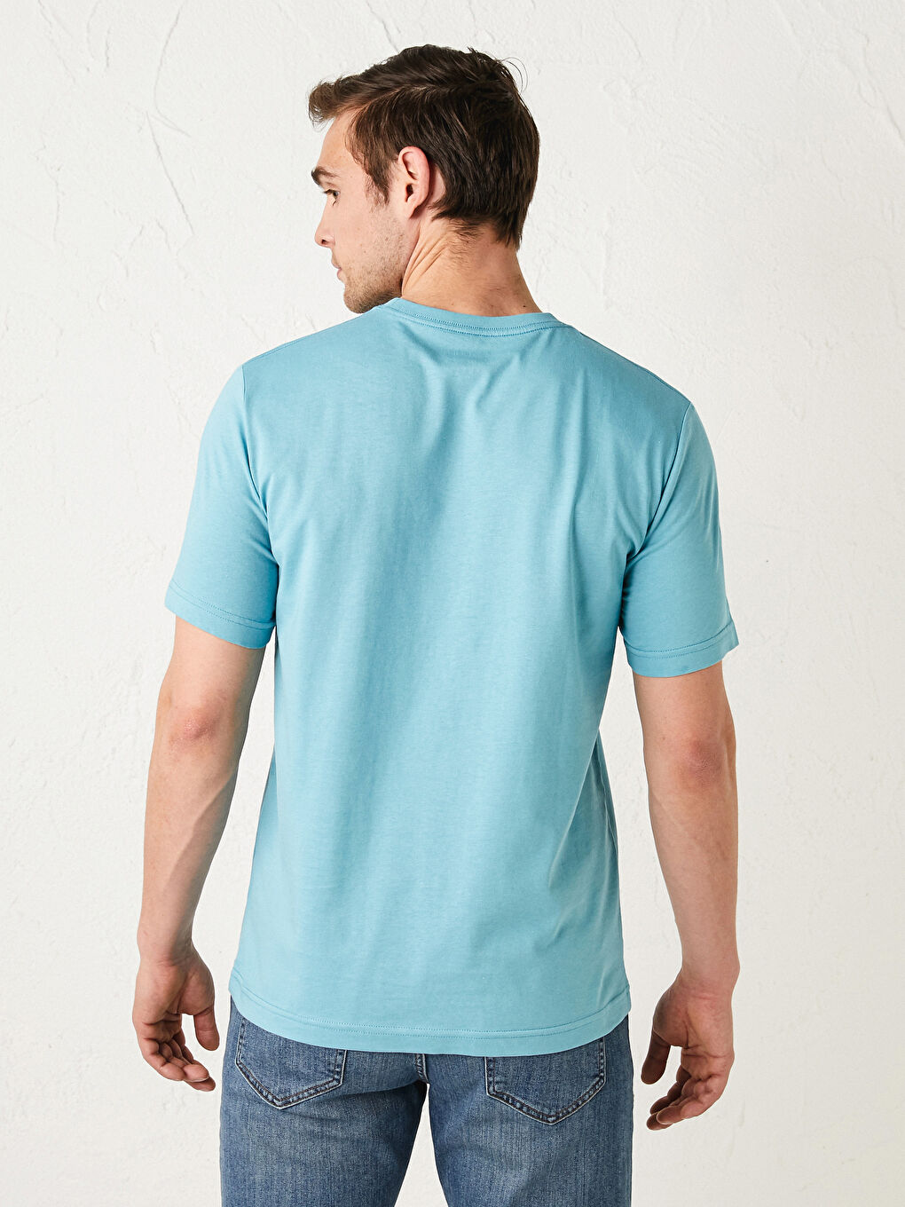 تي شيرت قطن كم قصير أساسي بياقة دائرية للرجال-5