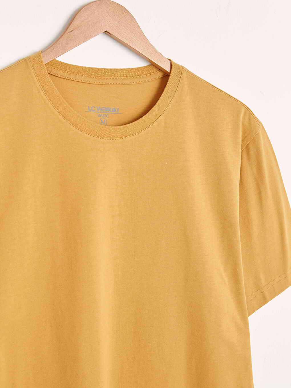 Sarı Bisiklet Yaka Basic Kısa Kollu Pamuklu Erkek Tişört-5