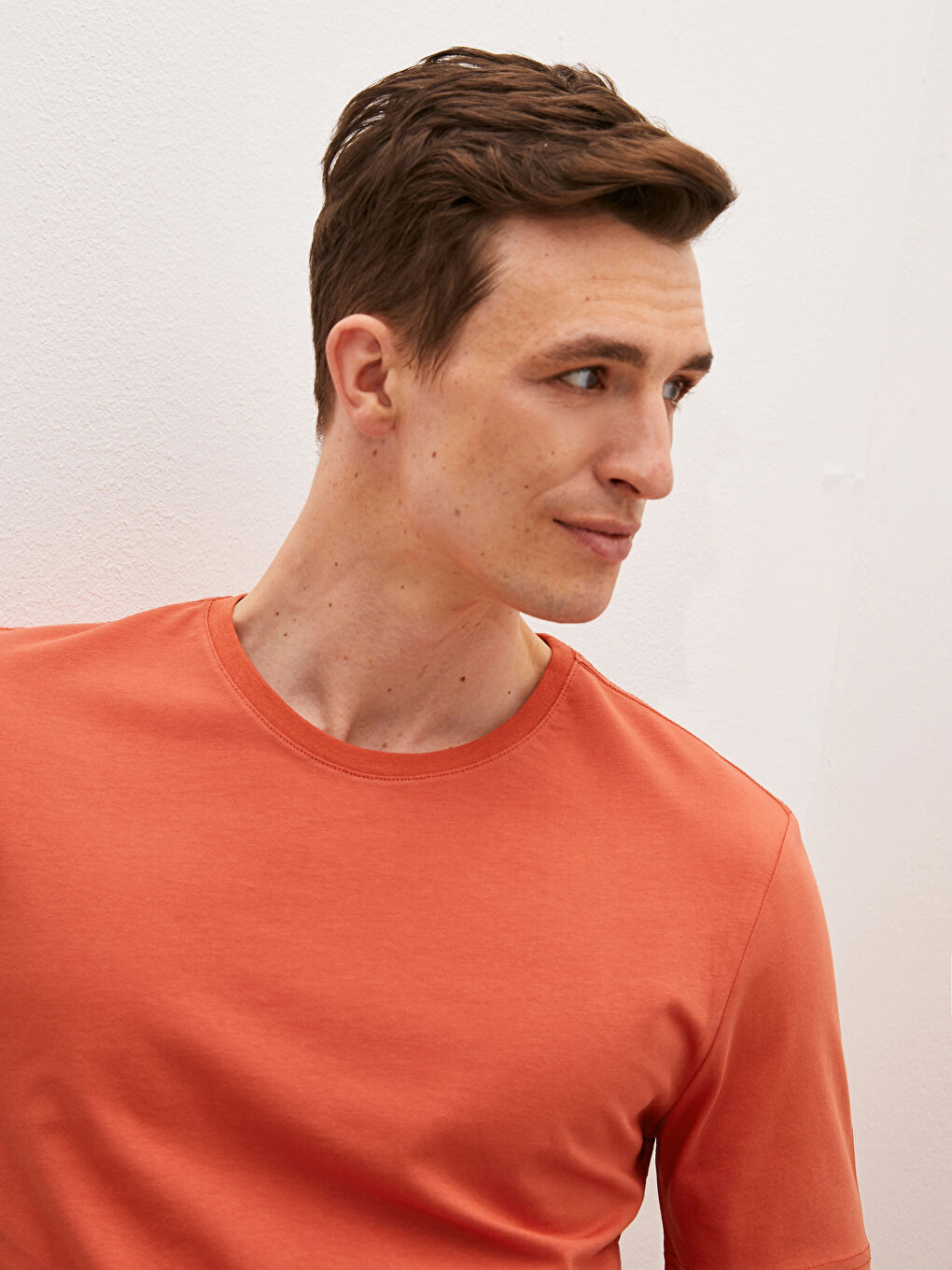 Turuncu Bisiklet Yaka Basic Kısa Kollu Pamuklu Erkek Tişört-3