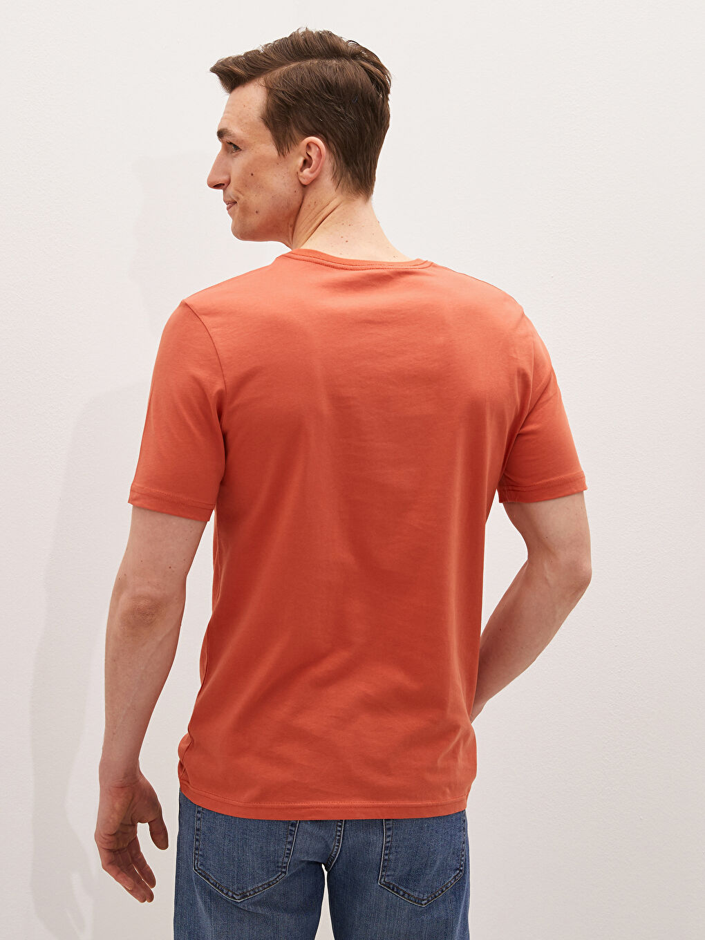 Turuncu Bisiklet Yaka Basic Kısa Kollu Pamuklu Erkek Tişört-4