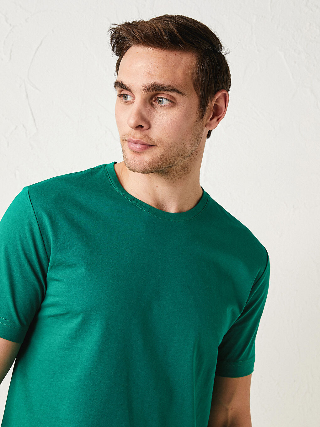 Yeşil Bisiklet Yaka Basic Kısa Kollu Pamuklu Erkek Tişört-2