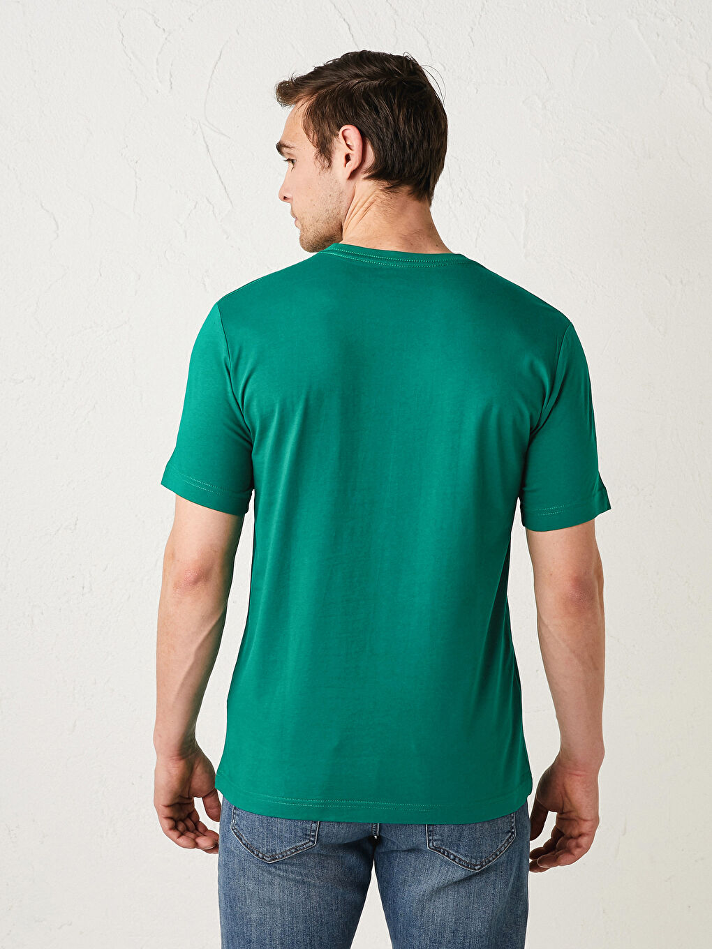 Yeşil Bisiklet Yaka Basic Kısa Kollu Pamuklu Erkek Tişört-4