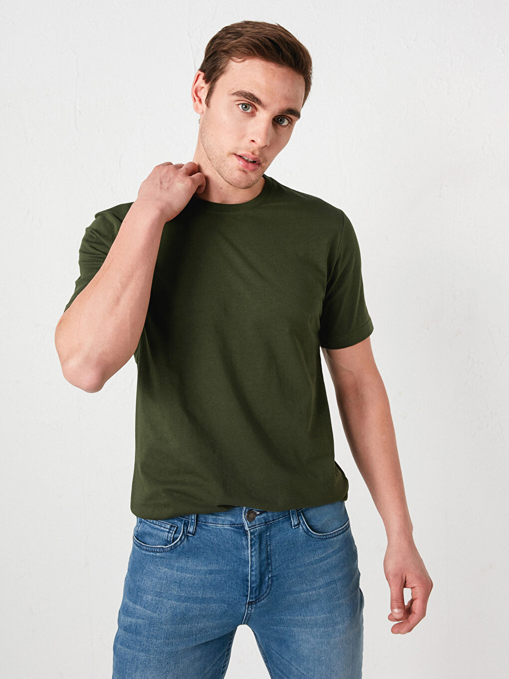 Yeşil Bisiklet Yaka Basic Kısa Kollu Pamuklu Erkek Tişört-1