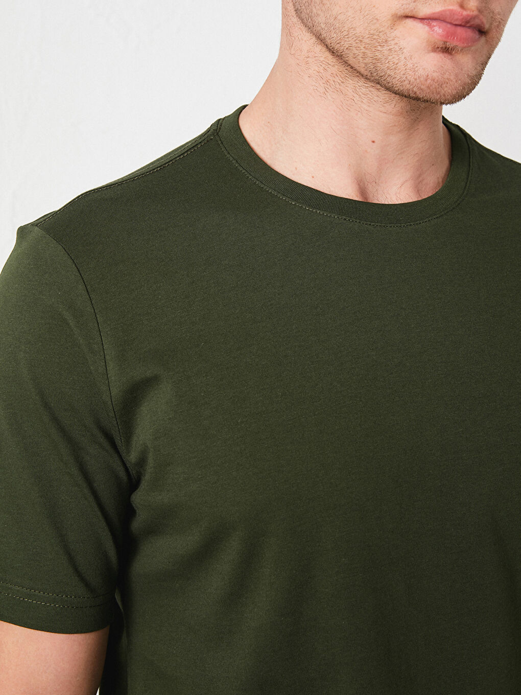 Yeşil Bisiklet Yaka Basic Kısa Kollu Pamuklu Erkek Tişört-2