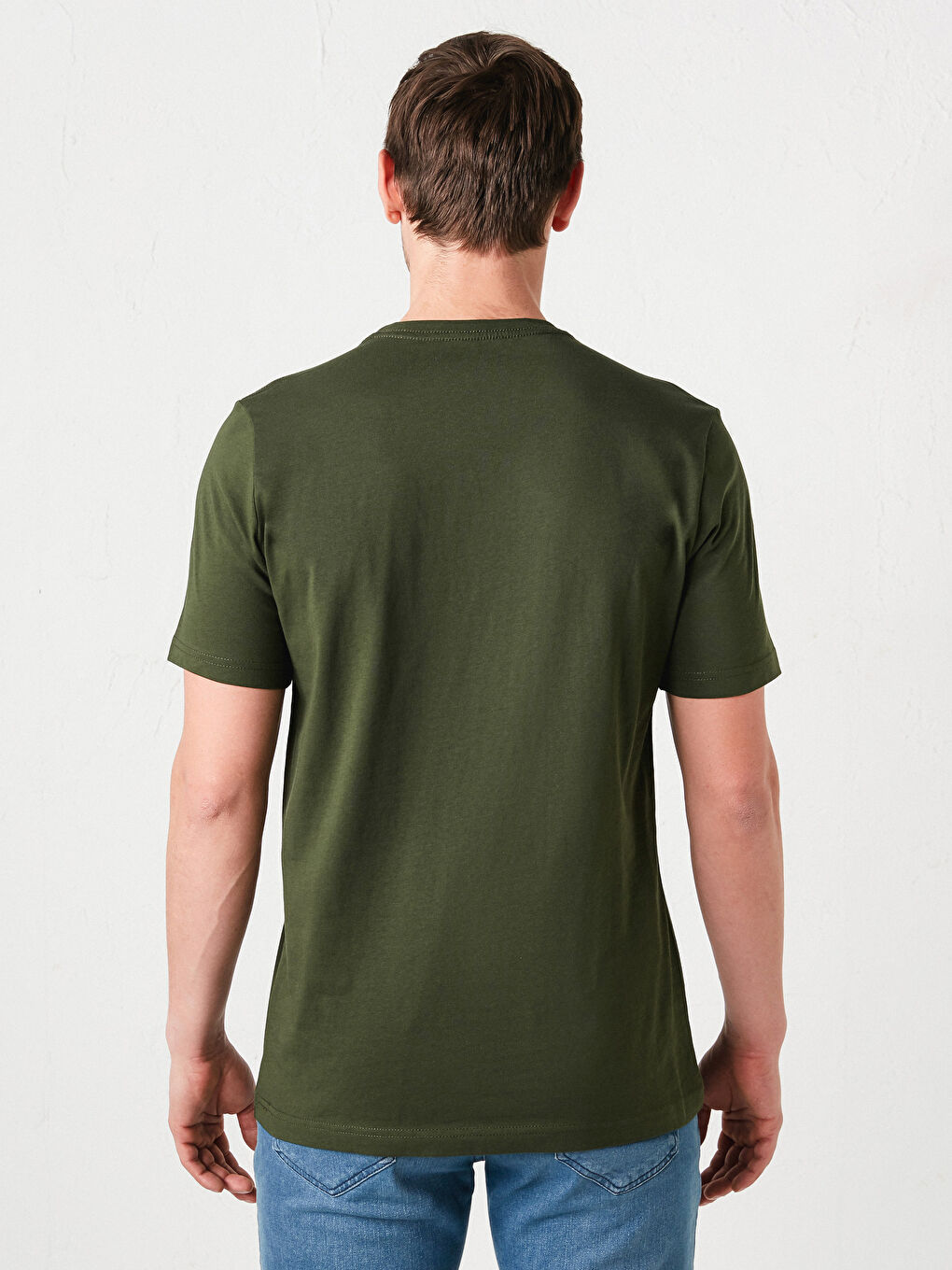 Yeşil Bisiklet Yaka Basic Kısa Kollu Pamuklu Erkek Tişört-4