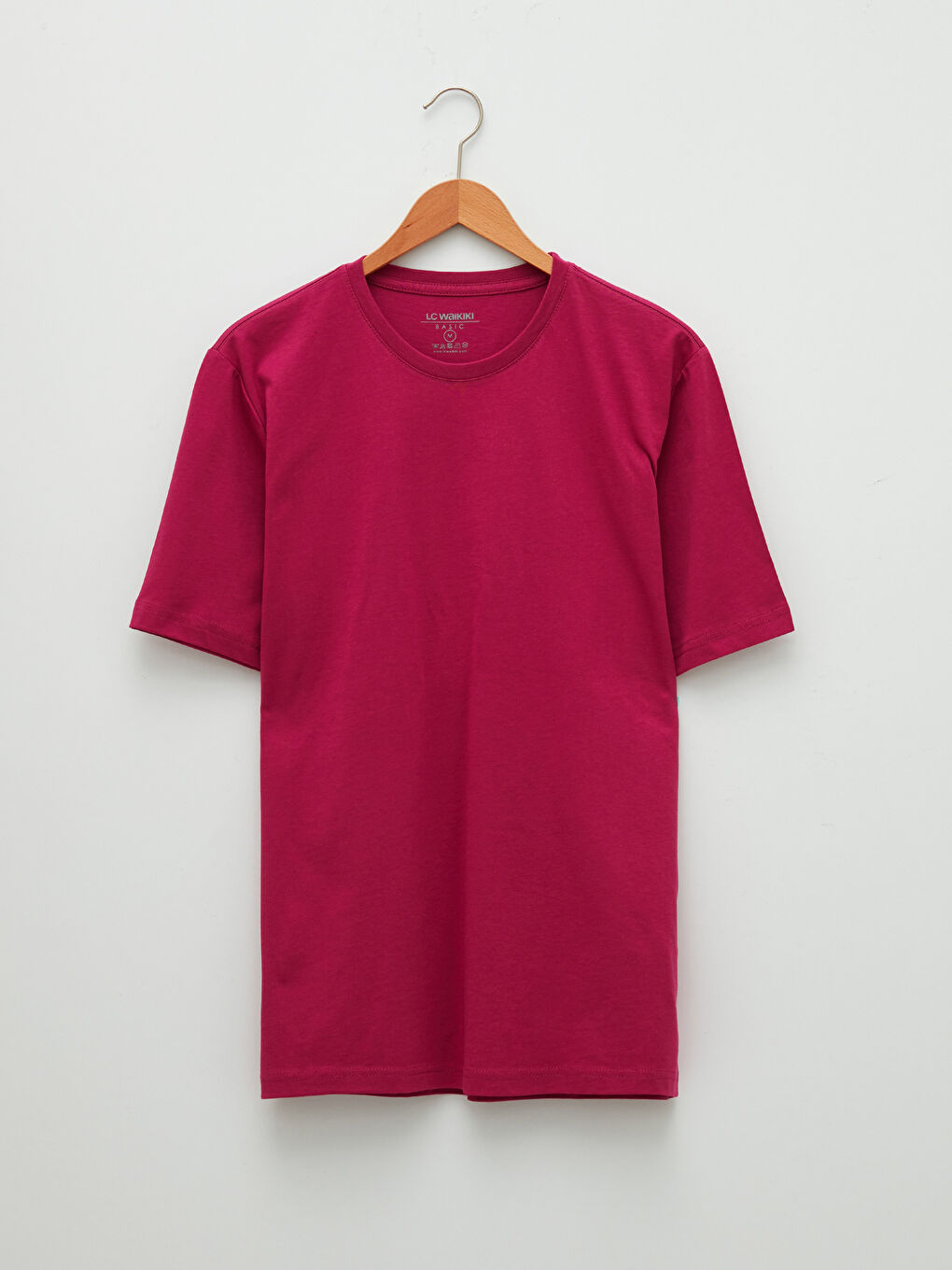 Fuşya Bisiklet Yaka Basic Kısa Kollu Pamuklu Erkek Tişört-5