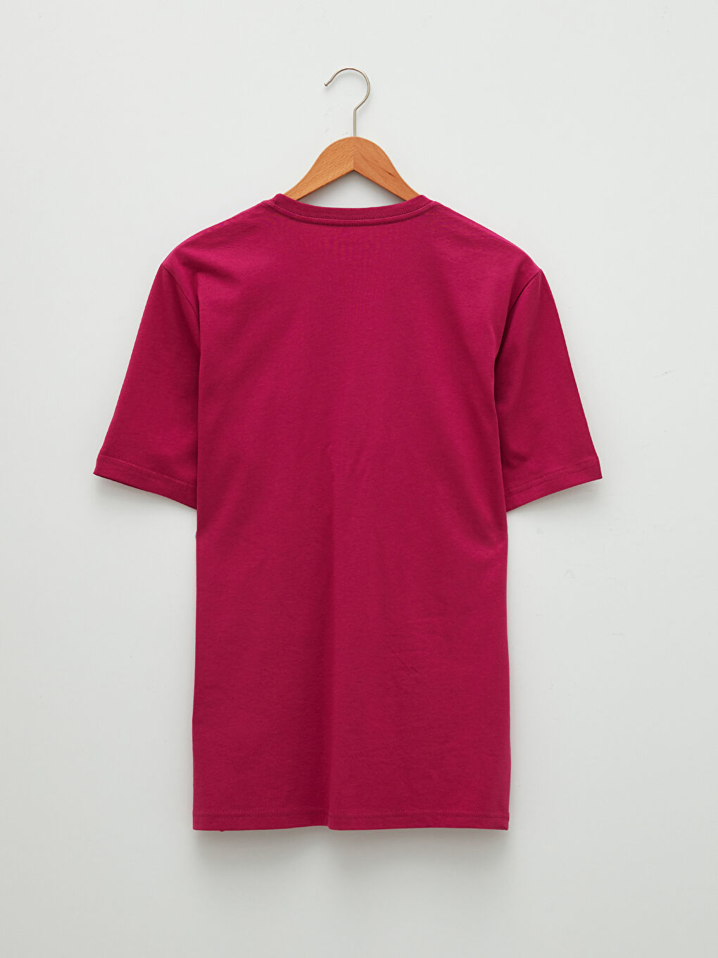 Fuşya Bisiklet Yaka Basic Kısa Kollu Pamuklu Erkek Tişört-6
