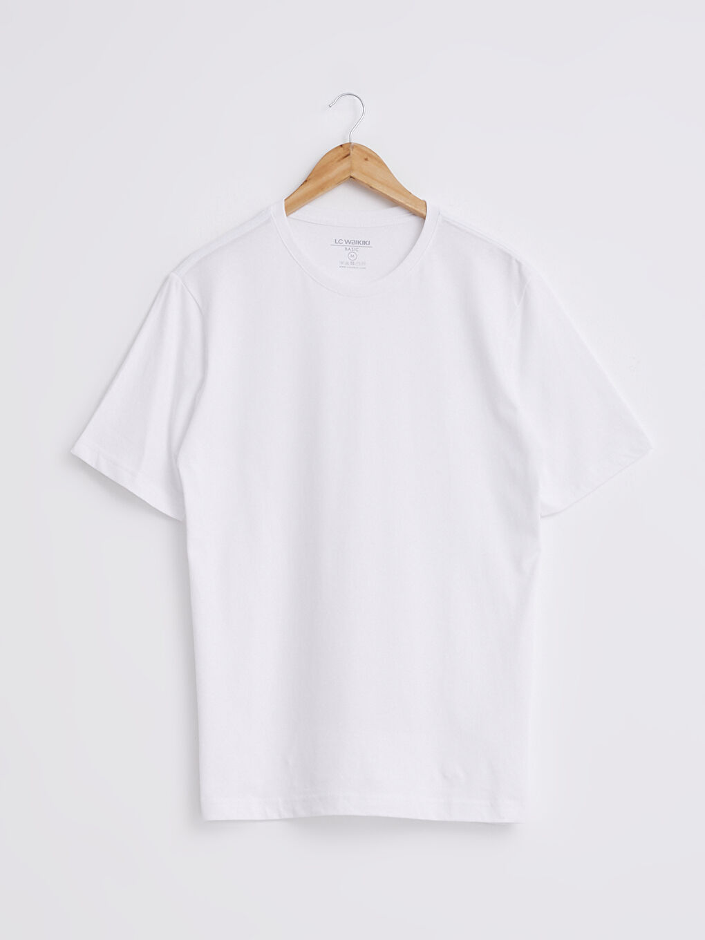 Beyaz Bisiklet Yaka Basic Kısa Kollu Pamuklu Tişört-5