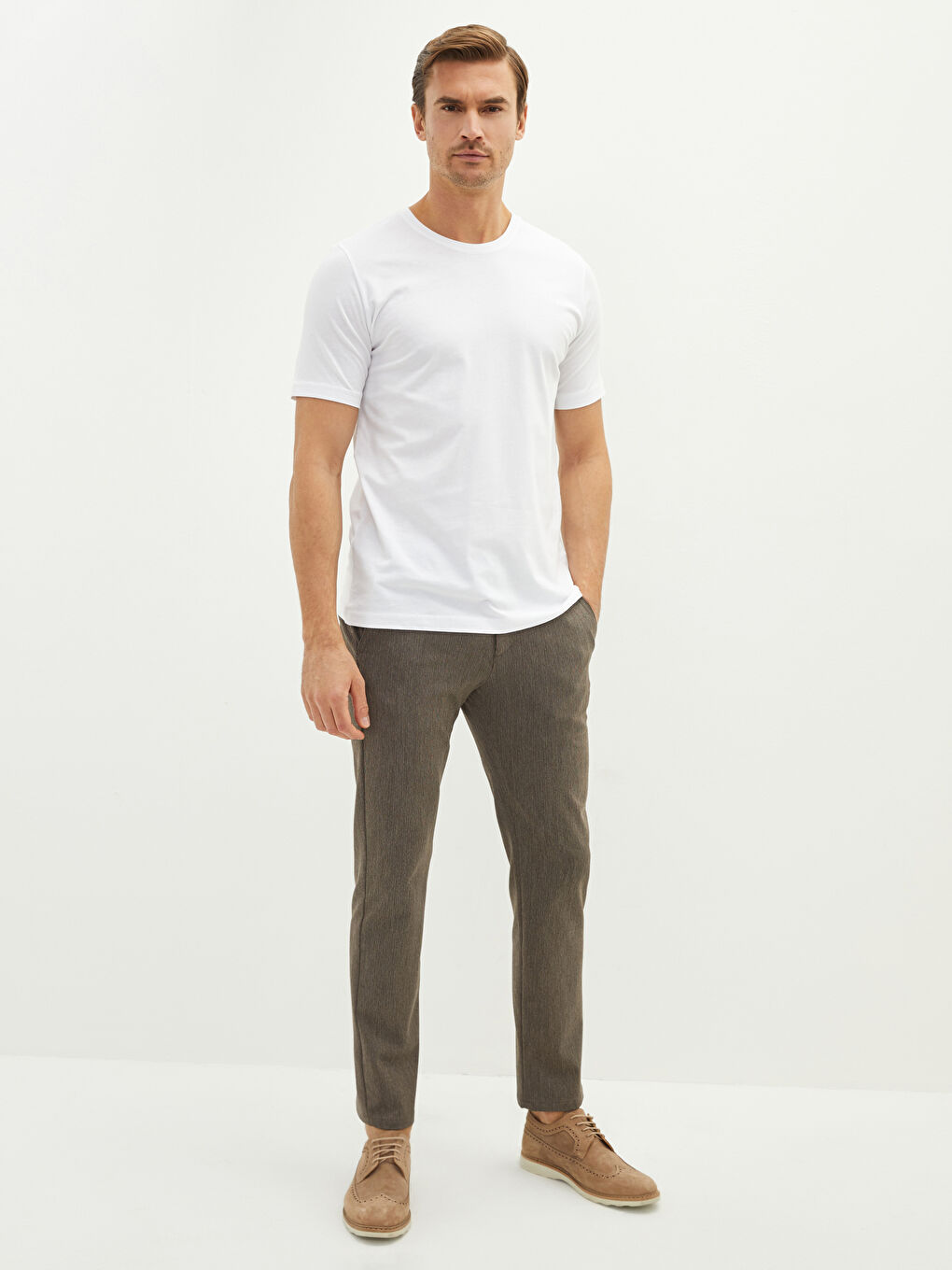 Beyaz Bisiklet Yaka Basic Kısa Kollu Pamuklu Tişört-2