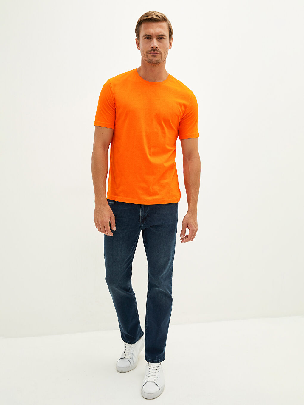 Turuncu Bisiklet Yaka Basic Kısa Kollu Pamuklu Erkek Tişört-4