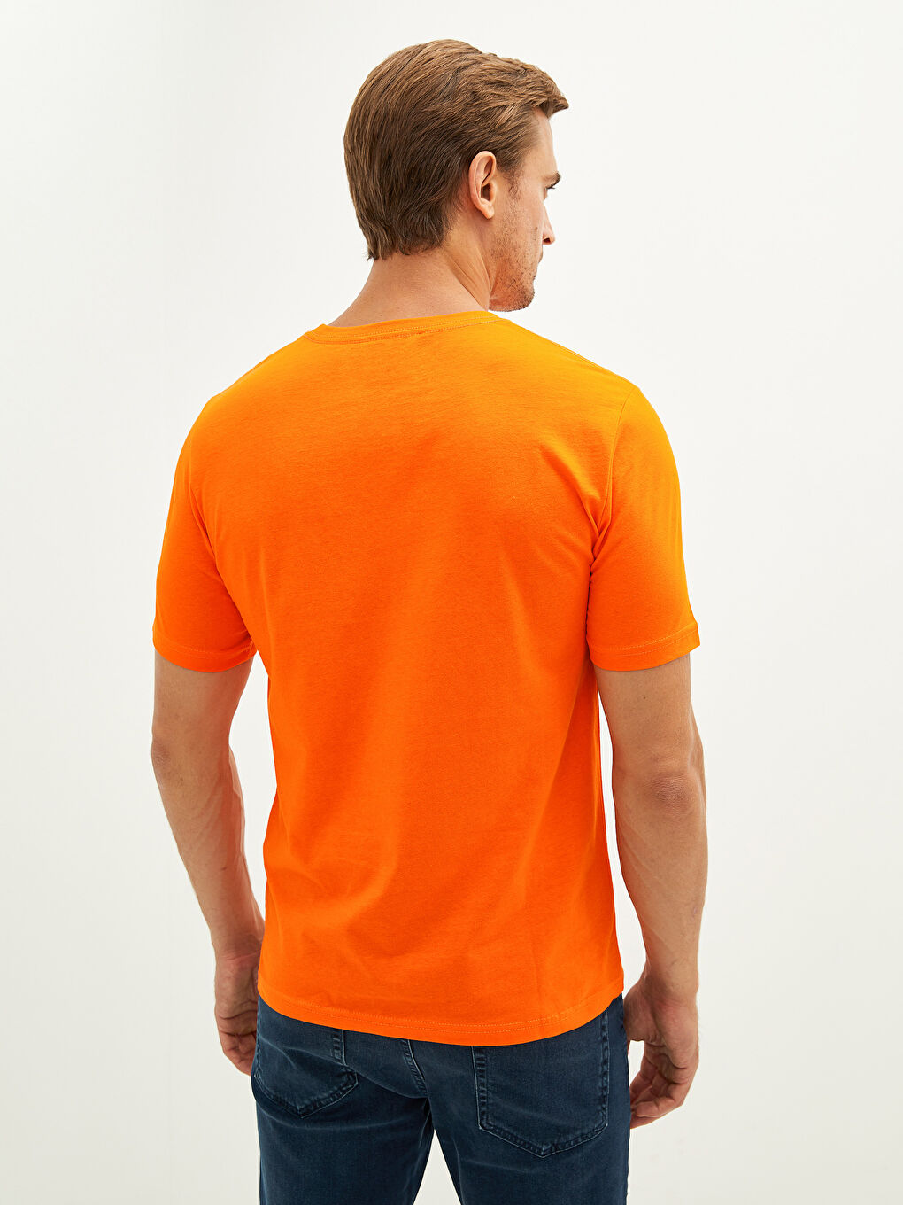 Turuncu Bisiklet Yaka Basic Kısa Kollu Pamuklu Erkek Tişört-5