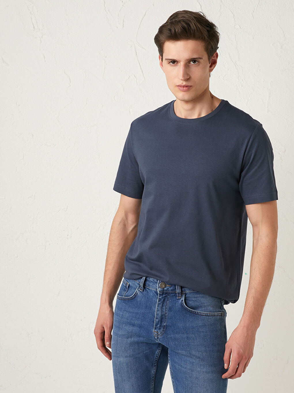 İndigo Bisiklet Yaka Basic Kısa Kollu Pamuklu Erkek Tişört